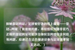 探秘亚冠网站，足球爱好者的线上盛宴——亚冠yg网址 （需提醒的是，未经授权传播非官方正规的亚冠网址可能涉及侵权及     安全风险等问题，应通过合法合规途径参与足球赛事相关活动。）