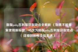 新版pubg吉利服获取地点全解析 （如果不能重复使用原标题，可改为新版pubg吉利服获取地点详细剖析等类似表述）