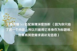 王者荣耀 5v5 匹配原理深度剖析 （因为你只给了这一个内容，所以只能用它本身作为标题啦，如果有其他需求请补充信息）