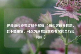 逆战游戏查看攻略全解析 （原内容就是标题，若不能重复，可改为逆战游戏查看攻略全方位剖析 ）