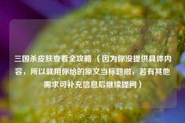 三国杀皮肤查看全攻略 （因为你没提供具体内容，所以就用你给的原文当标题啦，若有其他需求可补充信息后继续提问）