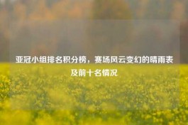 亚冠小组排名积分榜，赛场风云变幻的晴雨表及前十名情况