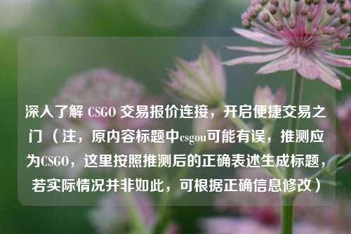 深入了解 CSGO 交易报价连接,开启便捷交易之门 (注,原内容标题中csgou可能有误,推测应为CSGO,这里按照推测后的正确表述生成标题,若实际情况并非如此,可根据正确信息修改)