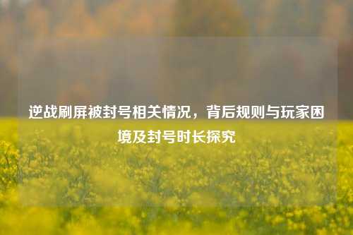 逆战刷屏被封号相关情况,背后规则与玩家困境及封号时长探究
