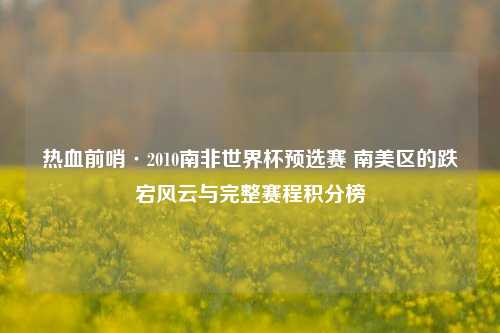 热血前哨·2010南非世界杯预选赛 南美区的跌宕风云与完整赛程积分榜